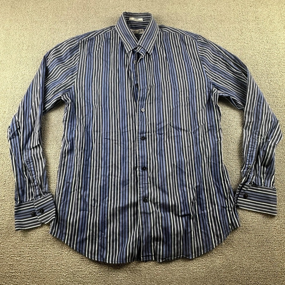 Express Fitted Button Down‎ Shirt Men M Blue Long Sleeve Hong Kong Business